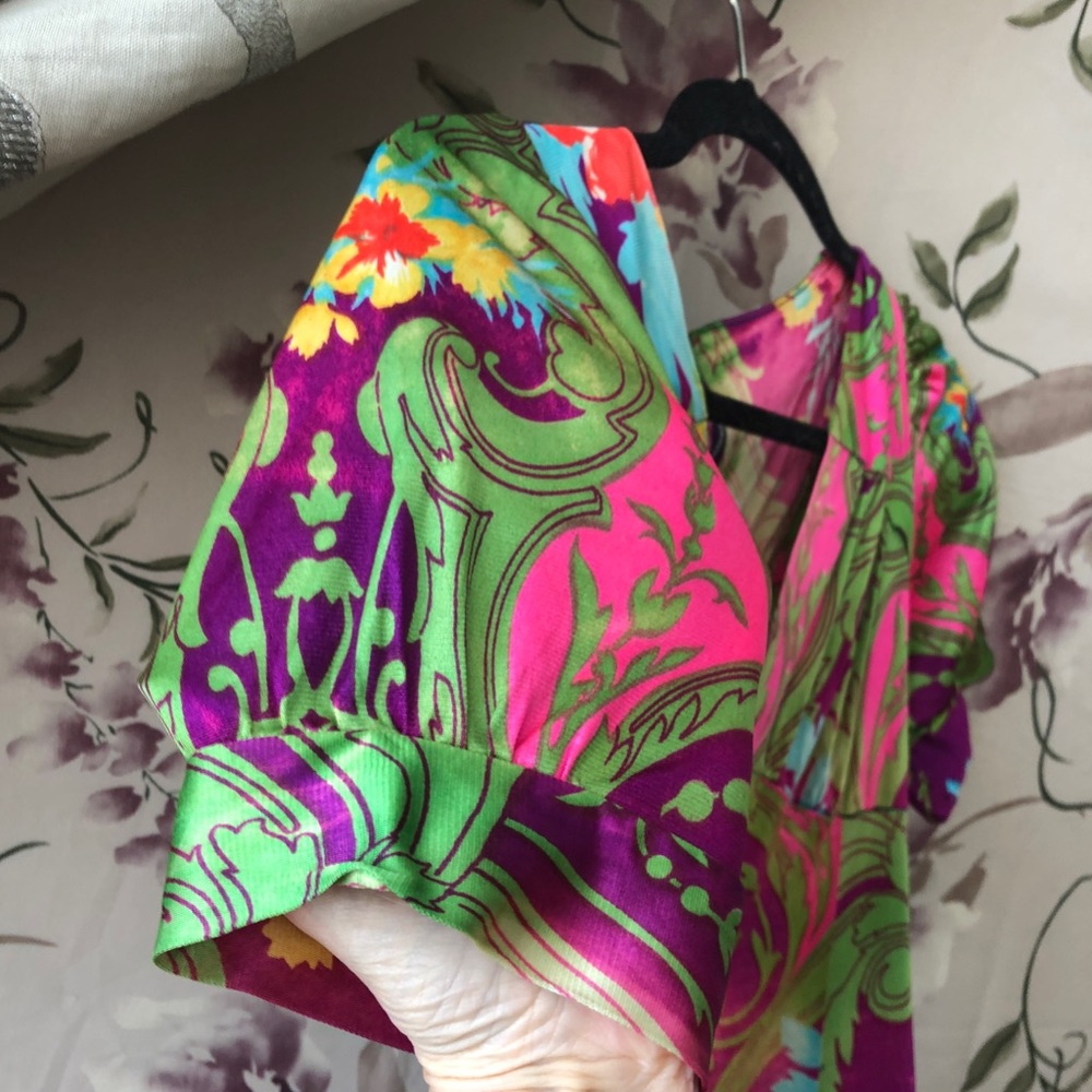 1970 Vintage print dress Zipper back Ver good condition Puff sleeve One fault - Picture 3 of 12